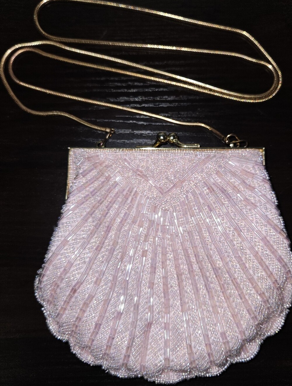Elegant Pink Beaded Shell Crossbody Bag